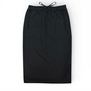 COS Black Mesh Drawstring Elastic Waist Slit Midi Pencil Skirt Zip Pockets small
